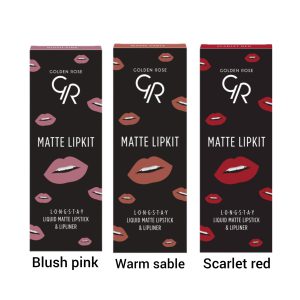 کیت رژ لب مات گلدن رز مدل مات لیپ کیت اورجینال | شامل رژ لب مایع ۵.۵ میل و خط لب ۱.۲ گرم با رنگ هماهنگ